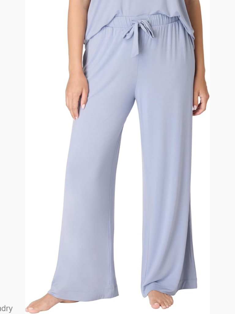 Wide Leg Sleep Pants With Pockets, Drawstring Waist, Rayon Blend